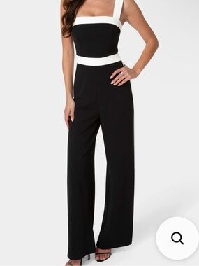 bebe Black and White Strap Wide-Leg Jumpsuit
